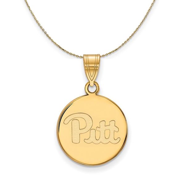 14k Yellow Gold U. of Pittsburgh Medium Disc Necklace - 22 Inch - Picture 1 of 7